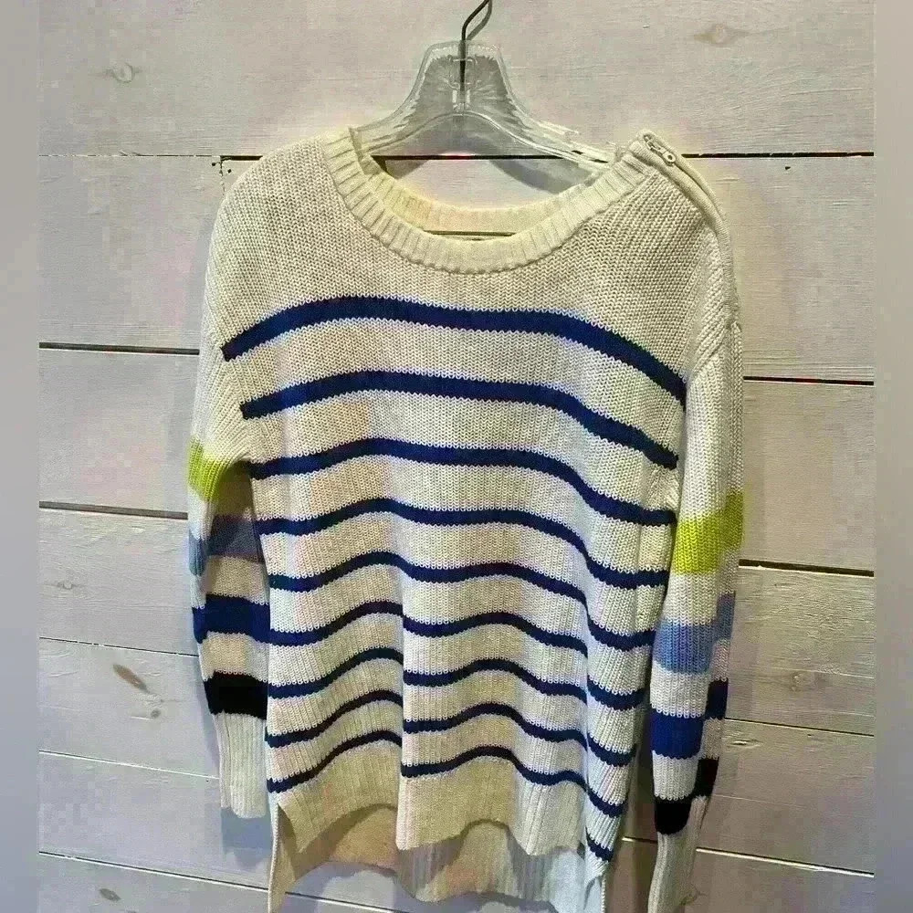 T By Talbots Multi Stripe Crewneck High-Low Sweat… - image 2